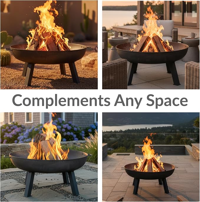 Sunnydaze Cast Iron Heavy Duty Fire Pit for Outside - Wood Burning Outdoor Fire Pit Bowl with Handles for Patio, Backyard, Camping - 34" - Gray