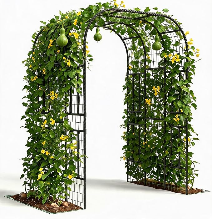 Metal Garden Arch Trellis, 7.3 Ft Black for Raised Beds, Plant Support for Cucumbers & Climbing Vegetables