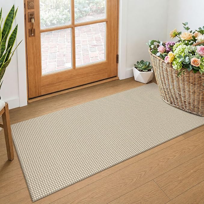 KOZYFLY 2x4 Entry Runner Rug, Small Washable Runners for Entryway, Non Slip Door Mat Indoor Entrance, Front Porch Carpet for Foyer, Kitchen, Bedroom, Bathroom, Ivory/Camel/Brown
