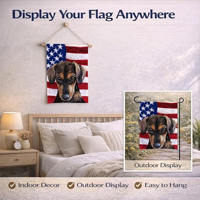 Caroline's Treasures CK6699GF Serbian Hound Dog American Flag Garden Flag Mailbox Flag Decorative Yard Flag Banner Outside Patio Artwork Yard Flower Beds, Garden Size, Multicolor