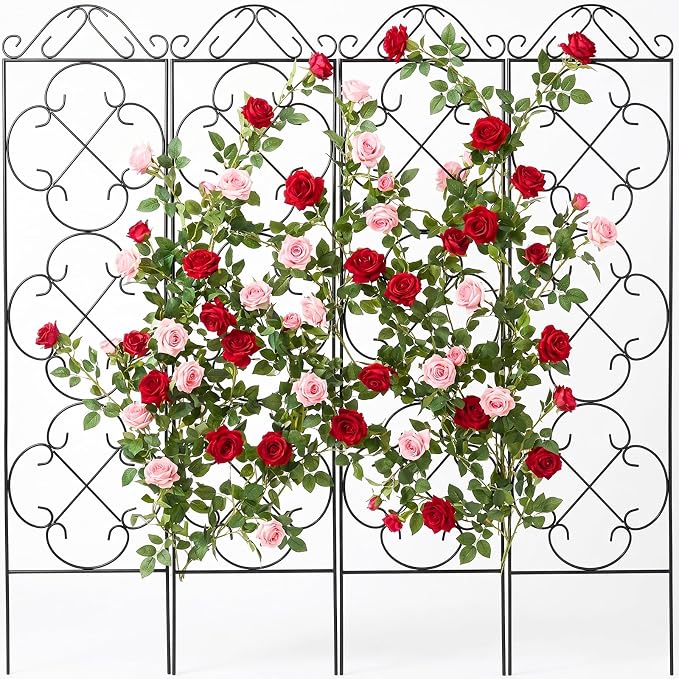 Thealyn Garden Trellis for Climbing Plants, 4 Pack 48" x 12.5" Metal Trellis for Potted Plants, Rust-Resistant Plant Support for Indoor Outdoor Use, for Ivy Clematis Vines Flowers, Black