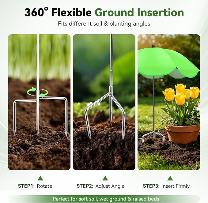 1Pack Plant Umbrellas for Outdoor Plants, Upgraded 360° Rotating 3-Prong Ground Stake for Stronger Grip, Stable Garden Shade Umbrella for Flowers, Vegetables, Fruit Trees, Raised Beds & Planters Blue