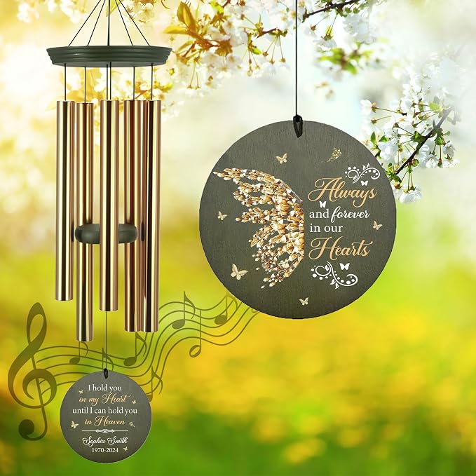 ASTARIN Memorial Butterfly 36" Wind Chimes, Personalized Name Sympathy Wind Chime, in Memory of Loss Mom Loved One, Large Deep Tone Bereavement Windchimes for Outdoors Clearance(Produced in Texas)