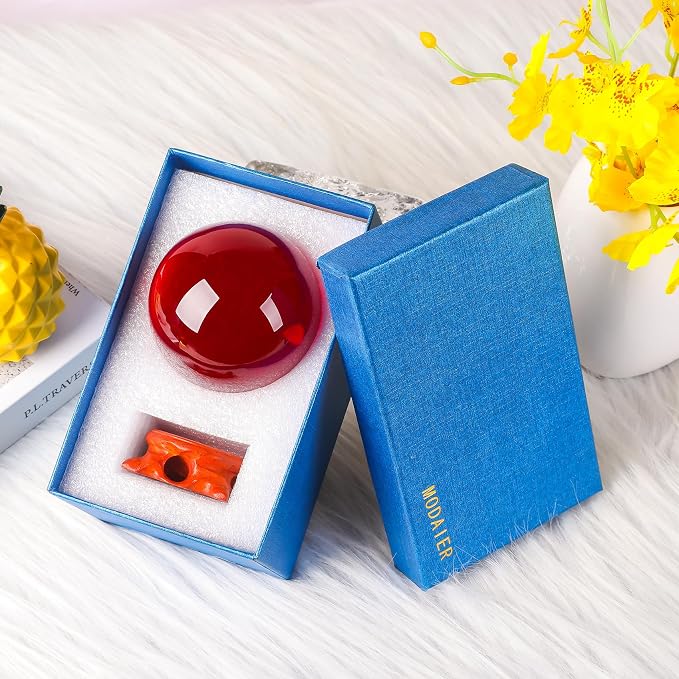 Red Crystal Ball 100mm/3.9 inch with Rose Wooden Stand and Gift Box for lensball Photography,Fortune Teller,Feng Shui, Witchcraft Decor,Scrying,Magic,Quartz Crystal Orb Prop Decorative Glass Sphere