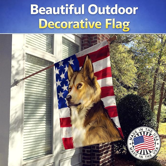 Caroline's Treasures CK6509CHF East Siberian Laika Dog American Flag House Flag Large Porch Sleeve Pole Decorative Outside Yard Banner Artwork Wall Hanging, Polyester, House Size, Multicolor