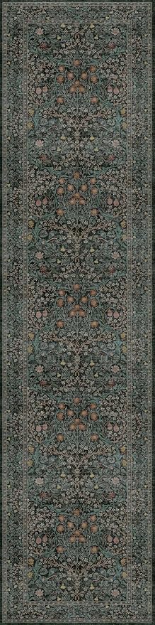 Dark Green Washable 3x12 Extra Long Runner Rug for Hallway Non Slip, Large Kitchen Indoor Floor Rugs for Entryway Hall Way Bedroom, Soft Stain Resistant Low Pile Vintage Floral Carpet