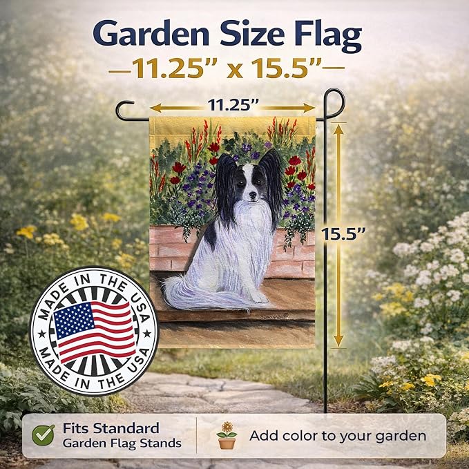 Caroline's Treasures SS8210GF Papillon Garden Flag Mailbox Flag Decorative Yard Flag Banner Outside Patio Artwork Yard Flower Beds, Garden Size, Multicolor
