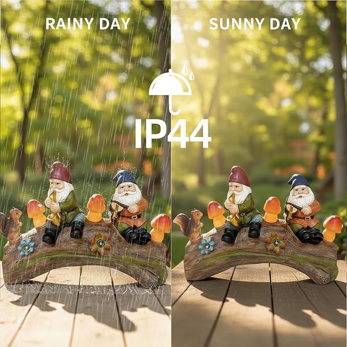 Solar Powered Squirre Gnome Mushroom Light 14" Weatherproof Resin Garden Decor Auto-Sensor Outdoor Lamp Warm White Fairy Light Housewarming/Birthday Bullet Points