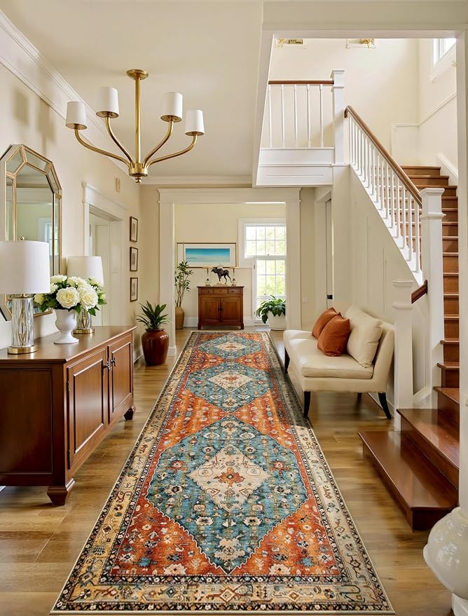 SERISSA 3x10 Washable Non Slip Boho Runner Rug for Hallway | Ultra Soft Vintage Oriental Carpet Low-Pile Tribal Floor Carpet for Stair Kitchen Bedroom Bathroom Laundry Room
