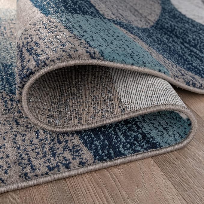 Rugshop Overlapping Circle Modern Geometric Area Rug Blue 5'3" x 7'3" | Indoor, Non-Shedding, Rectangular, Size 5'3" x 7'3", Living Room, Bedroom, Dining Room, Home Office, Kitchen, Entryway