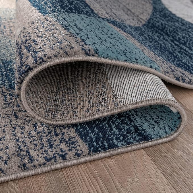Rugshop Overlapping Circle Modern Geometric Area Rug Blue 7'10" x 10'2" | Indoor, Non-Shedding, Rectangular, Size 7'10" x 10'2", Living Room, Bedroom, Dining Room, Home Office, Kitchen, Entryway