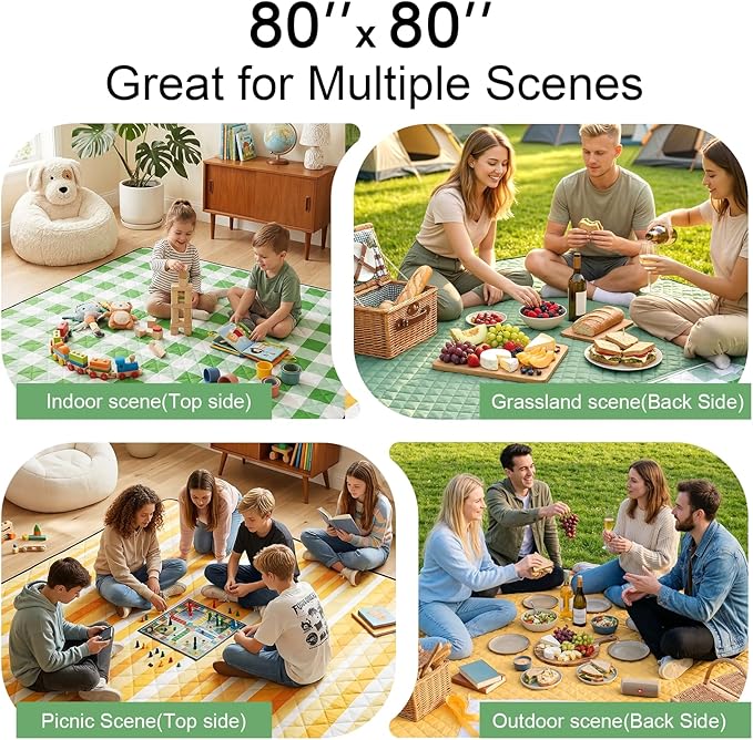 2 in 1 Tote Picnic Blanket Waterproof Outdoor Camping Mat,Large Capacity Beach Blanket 80''x80'' 7 Layers Easy to Foldable and Carry.