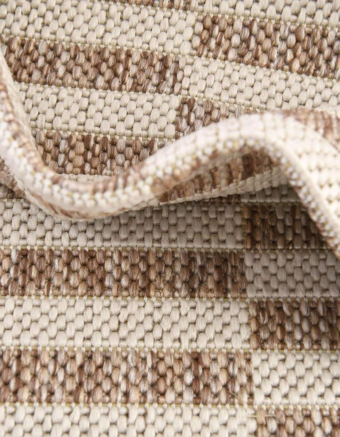 Unique Loom Outdoor Striped Collection Area Rug - Striped (2' 7" x 4' 1" Hearth Taupe/Ivory)