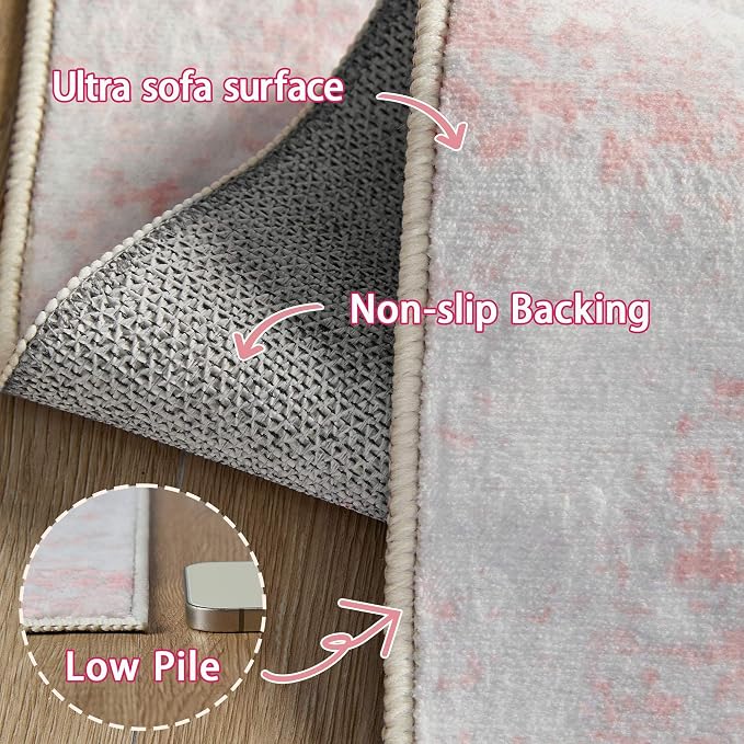 Latte&Fog Pink 4x6 Area Rug for Entryway, Modern Abstract Cute Small Rugs | for Girls Bedroom Dining Kitchen Kids Playroom Nursery Classroom Dorm Farmhouse Office, Non Slip Low Pile Soft Floral Carpet