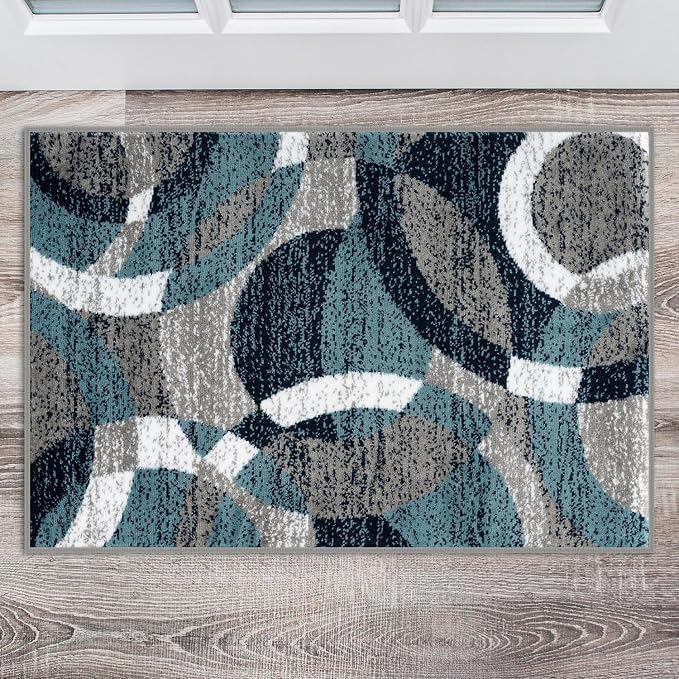 Rugshop Circles Contemporary Modern Abstract Area Rug Blue 2' x 3' | Rectangular, Size 2' x 3', Living Room, Bedroom, Dining Room, Home Office, Kitchen, Entryway, Hallway, Nursery, Kids Room