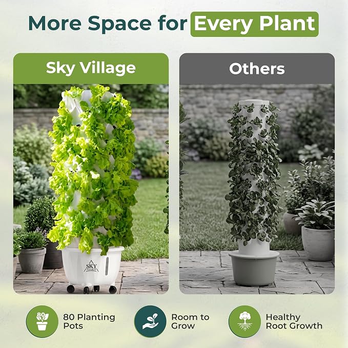 Sky Village Highly Efficient 10-Tier Vertical Hydroponic Plant&Herb Garden | High-Capacity Tower for Patio, Backyard, and Balcony, Outdoor Indoor Aeroponic Planter Kit Plant Growing System