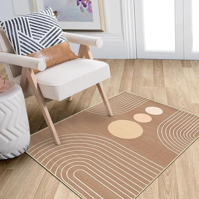 Boho 2x3 Rug for Entryway Modern Geometric Abstract Area Rug Brown Mid Century Modern Machine Washable Door Mat Contemporary Non-Slip Printed Low-Pile Floor Carpet Kitchen Bathroom Laundry Brown