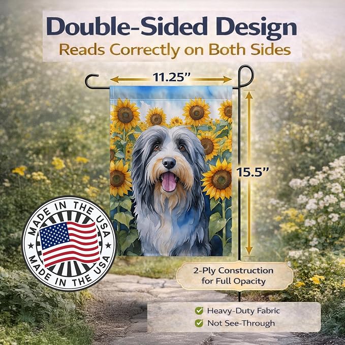 Caroline's Treasures DAC6020GF Bearded Collie in Sunflowers Garden Flag Mailbox Flag Decorative Yard Flag Banner Outside Patio Artwork Yard Flower Beds, Garden Size, Multicolor