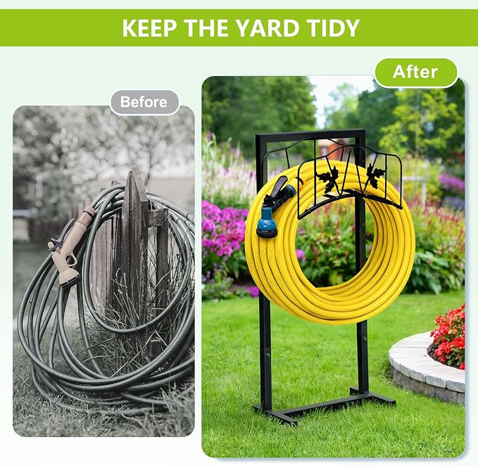 ATR ART TO REAL Garden Hose Holder, Heavy Duty Water Hose Reel For Outside Garden Hose Storage Hose Hanger Holds 150-Feet for Yard Lawn Farm(Style A)