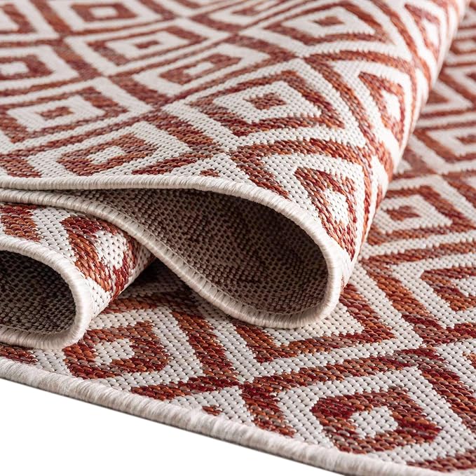 Unique Loom Jill Zarin Outdoor Collection Area Rug - Costa Rica (7' 10'' Square, Rust Red/ Ivory)