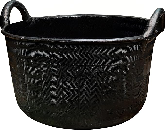 Large Bucket with Handles - 30L/8-Gal Natural Rubber Bucket - Multi Use Yard Waste Bin, Harvesting Basket for Gardening, or Utility Tub for Soaking and Washing Laundry by Kings County Tools (Black)