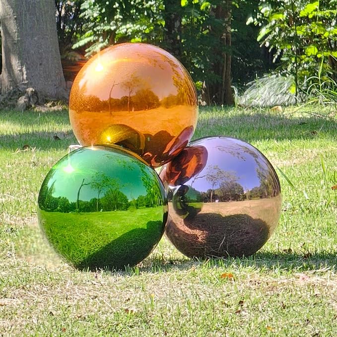 Stainless Steel Gazing Globe Mirror Ball, Decorative Gazing Balls for Garden, Reflective Smooth Garden Ball Sphere for Outdoor Yard Decoration (Purple, Dia: 12 inch)