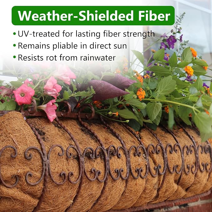 DUNCHATY Trough Coco Liners for Planters 24 Inch - 2 Pack Natural Coconut Fiber Liner Replacement for Window Box Hanging Basket Garden Wall Flower Pot Inserts Eco-Friendly Coir