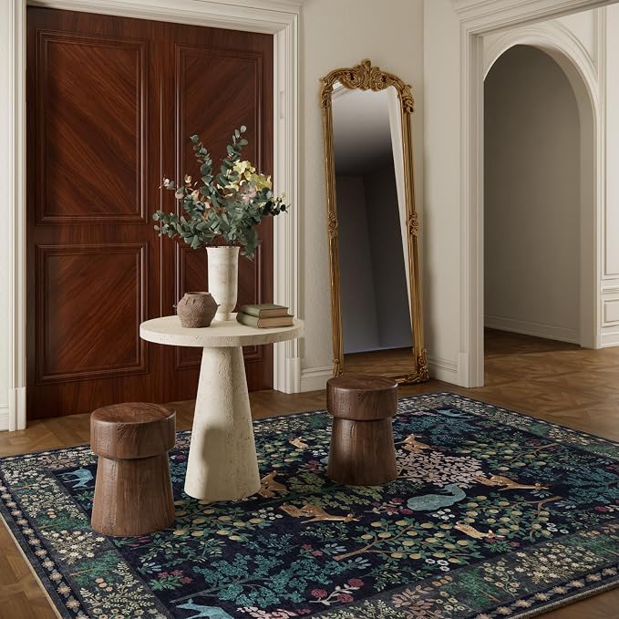 Washable Area Rugs for Living Room: 5x7 Bedroom Rug Vintage Area Rug Stain Resistant Non Slip Low Pile Lightweight Soft Indoor Carpets for Living Room Dining Room Kitchen Nursery Kids Room Farmhouse