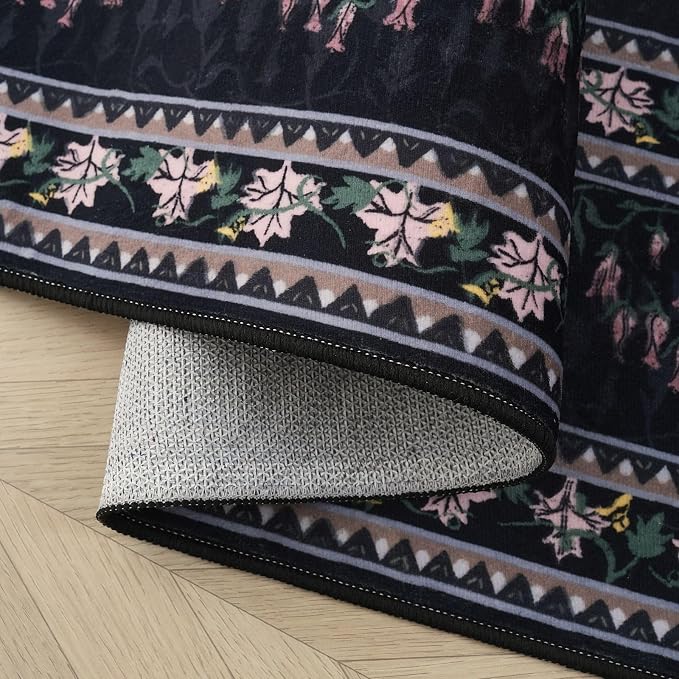 Rugcomf 2x3 Rug Abstract Vintage Indoor Door Mat Machine Washable Small Area Rug Non-Slip Low Pile Throw Rugs for Entryway Kitchen Front Door Indoor Entrance Entry Kids Room, Black