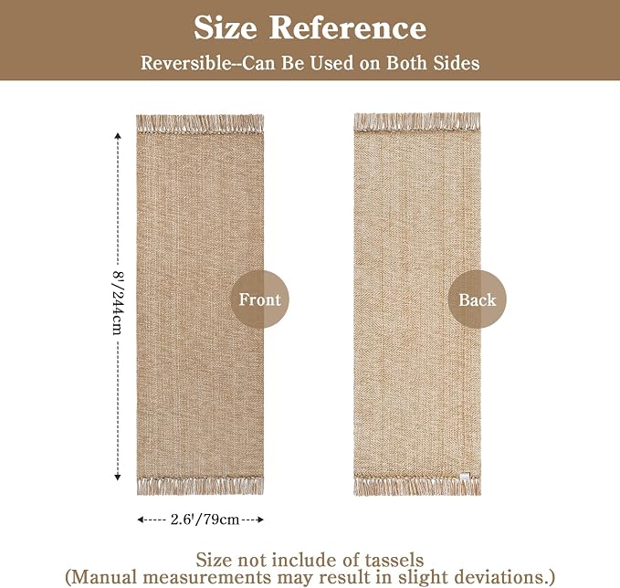 Long Hallway Runner Rug 2.6' x 8', Washable Runner Indoor Entryway Rug, Tan Braided Woven Kitchen Runner Rugs Low-Profile Front Door Floor Carpet for Laundry Room Bedroom Doorway | Tan/Cream Braided Woven Kitchen Runner Rugs, Low-Profile Front Door Flo...