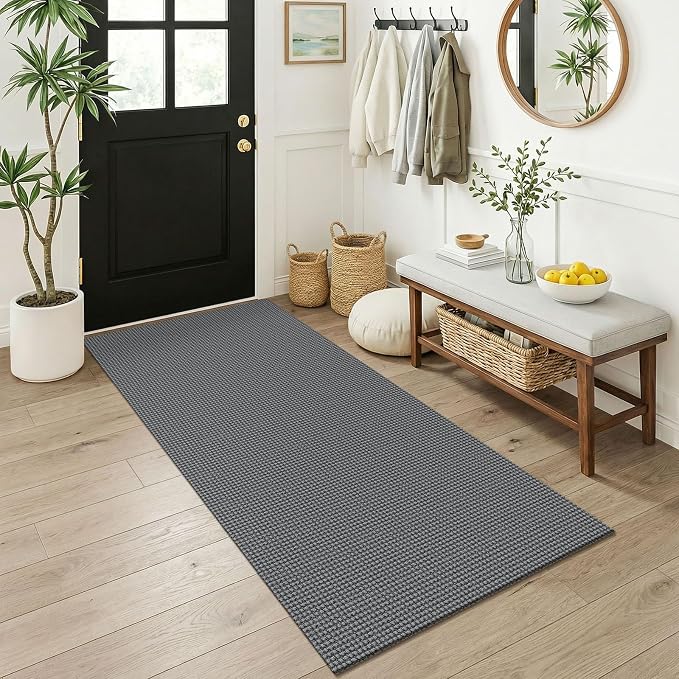 KOZYFLY 3x6 Washable Runner Rug, Non Slip Wide Runners for Hallway, Woven Large Entryway Runners, Braided Floor Carpet Runner for Entry, Kitchen, Bedside, Hall, Grey/Dark Grey