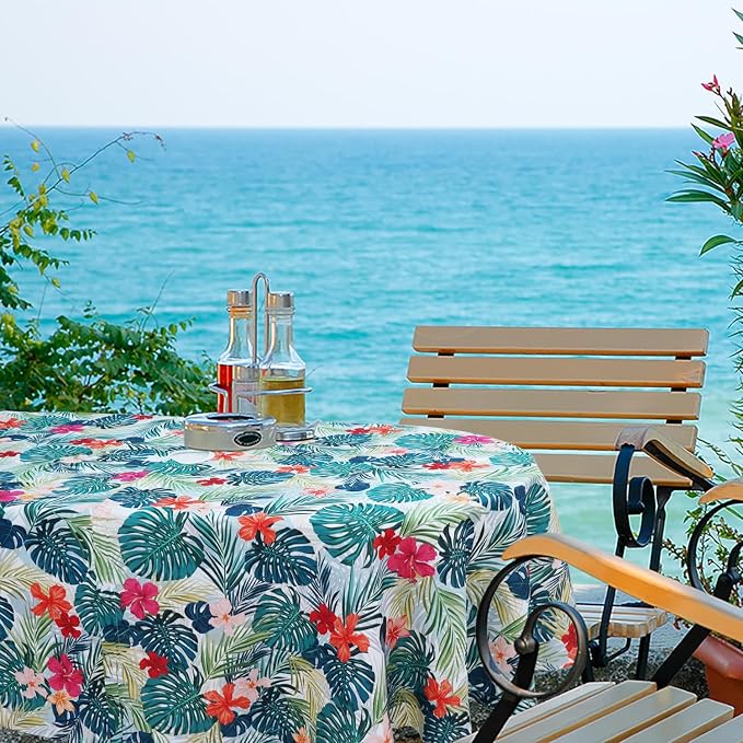 Oval Outdoor Tablecloth with Umbrella Hole and Zipper, Patio Table Covers for Spring/Summer, Machine Washable Outdoor Party/Picnic Oval Table Cloth