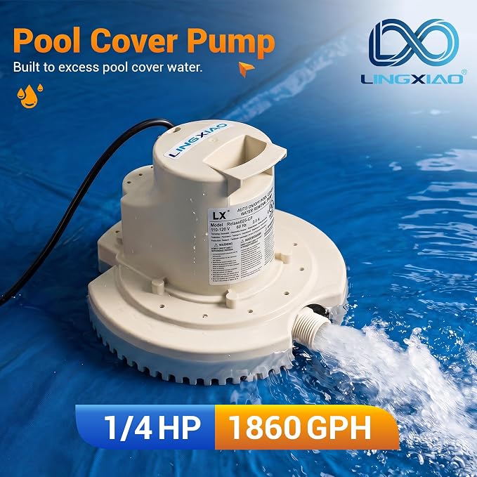 Automatic Pool Cover Pump 115V | 1860GPH | Submersible Water Removal Pump for Pool Covers, Swimming Pool Tarps, Window Wells, Boat Covers, Rooftops | UL Certified | 25Ft Cord Included