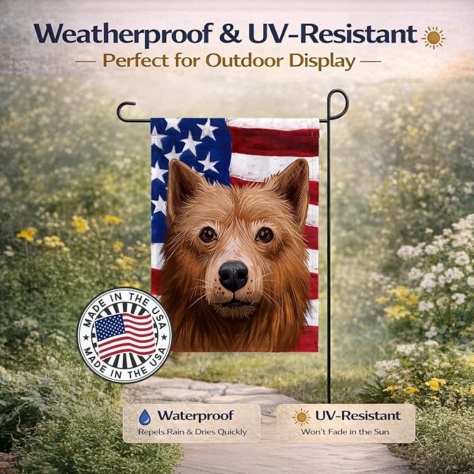 Caroline's Treasures CK6525GF Finnish Spitz Dog American Flag Garden Flag Mailbox Flag Decorative Yard Flag Banner Outside Patio Artwork Yard Flower Beds, Garden Size, Multicolor