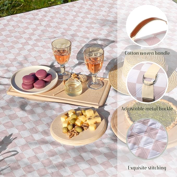 Nuanchu Checkered Picnic Blanket Extra Large Outdoor Blanket Sandproof 80"x80" Waterproof Portable Machine Washable 3 Layer Thick Gingham Picnic Mat for Beach Camping Park Grass Travel (Brown)