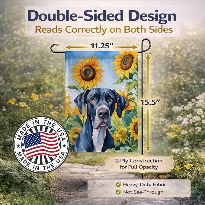 Caroline's Treasures DAC6091GF Great Dane in Sunflowers Garden Flag Mailbox Flag Decorative Yard Flag Banner Outside Patio Artwork Yard Flower Beds, Garden Size, Multicolor