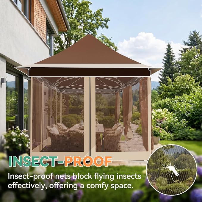 COBIZI 10x20 Pop up Canopy Tent -12x20 Gazebo, Party Tents for Parties, Carpas para Fiestas, Large Outdoor Popup Patio Screened Gazebos, Shelter Tents with Net for Backyard, Commercial,Brown