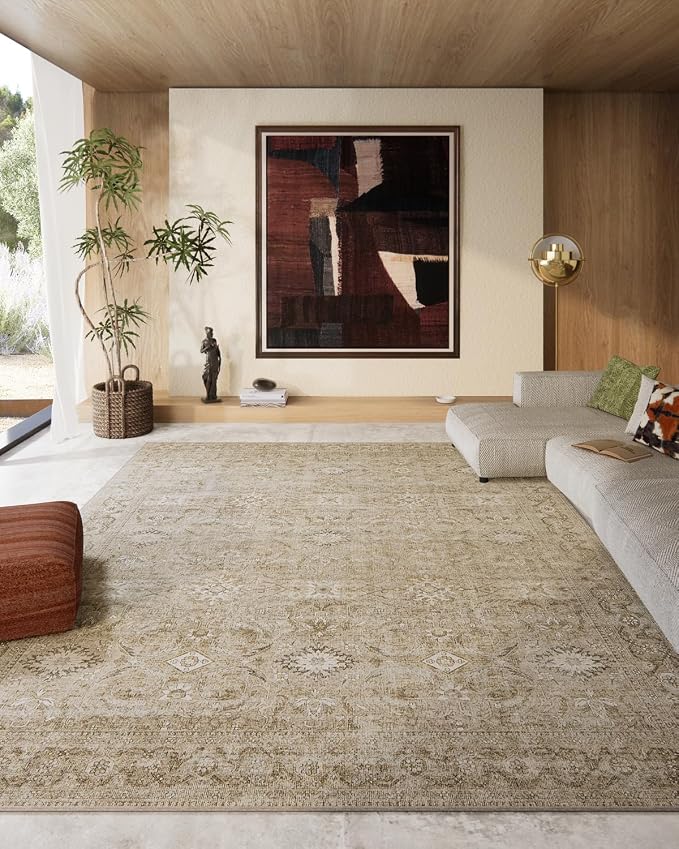 8x10 Area Rugs for Living Room: Washable Rugs for Bedroom Non Slip Low Pile Soft Faux Wool Non Shedding Vintage Large Area Rug for Dining Room Kitchen Nursery Under Table Farmhouse Home Office Indoor
