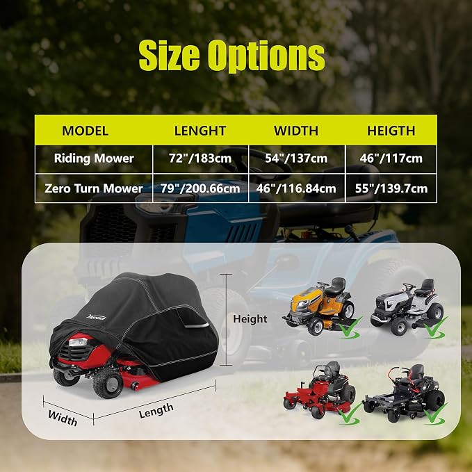 YSPACE Riding Lawn Mower Cover, Heavy Duty 600D Waterproof Lawn Tractor Cover, Fits Up to 54" Deck with Windproof Strap & Storage Bag for John Deere, EGO, Toro, Craftsman, Husqvarna, Honda and More