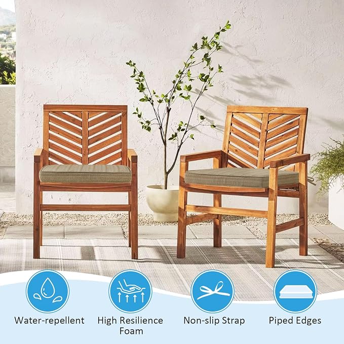 17 x 16 Inch Outdoor Chair Cushions with Tie Straps, Set of 4 Thick Water Repellent Round Patio Chair Pads for Garden Lawn Patio Furniture, Sierra Linen