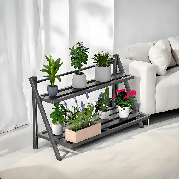 2-Tier Aluminum Plant Stand Indoor &Outdoor Rustproof Waterproof | Weather-Resistant Flower Pot Rack, Stylish & Lightweight Plant Stands for Garden, Balcony & Living Room