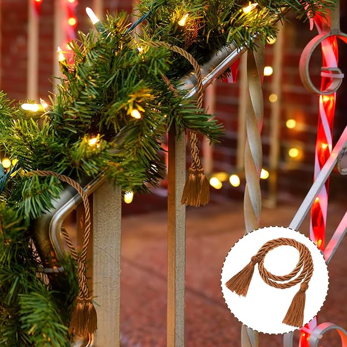 Dingion 20 Pcs Christmas Garland Decorative Banister Ties with Tassel 25.2 Inches Christmas Reusable Twist Ties for Garland Fireplace Staircase Banister Home Xmas Holiday Decorations(Brown)