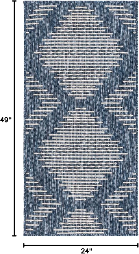 Unique Loom Outdoor Modern Collection Area Rug - Tambor (2' x 4' 1" Runner, Blue/ Ivory)