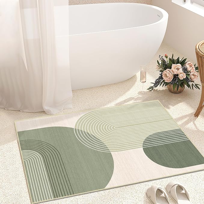 Boho Rug 2x3 for Entryway Bohemian Rugs Machine Washable Modern Geometric Non Slip Printed Low Pile Indoor Door Mat Floor Carpet for Bedroom Bathroom Kitchen Laundry,Green