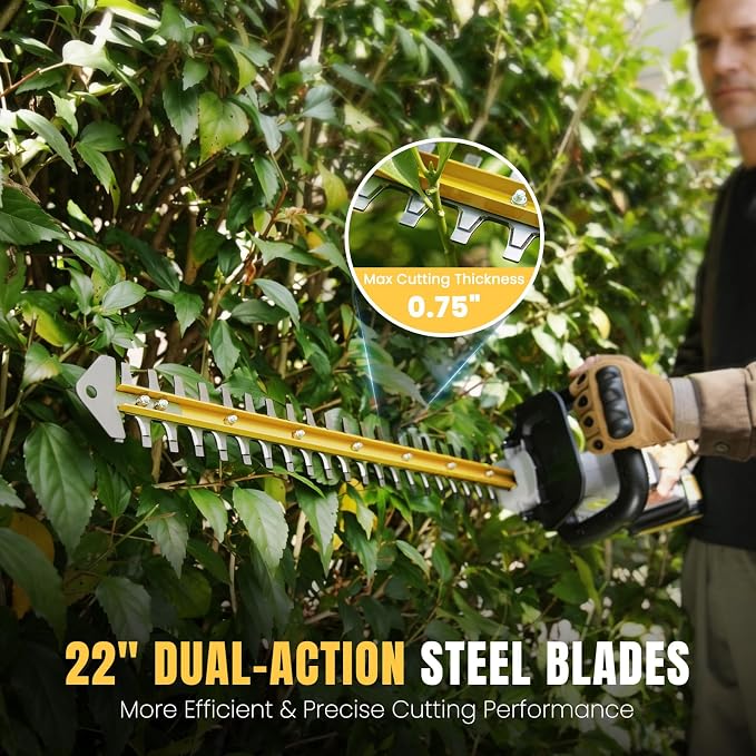 Hedge Trimmer Cordless 22" - 21V Powerful Electric Hedge Trimmer with 2 x 2.0Ah Batteries and Fast Charger, Easy to Use, 3200RPM Lightweight Battery Powered Bush Trimmers for Garden, Yard Care, GT860
