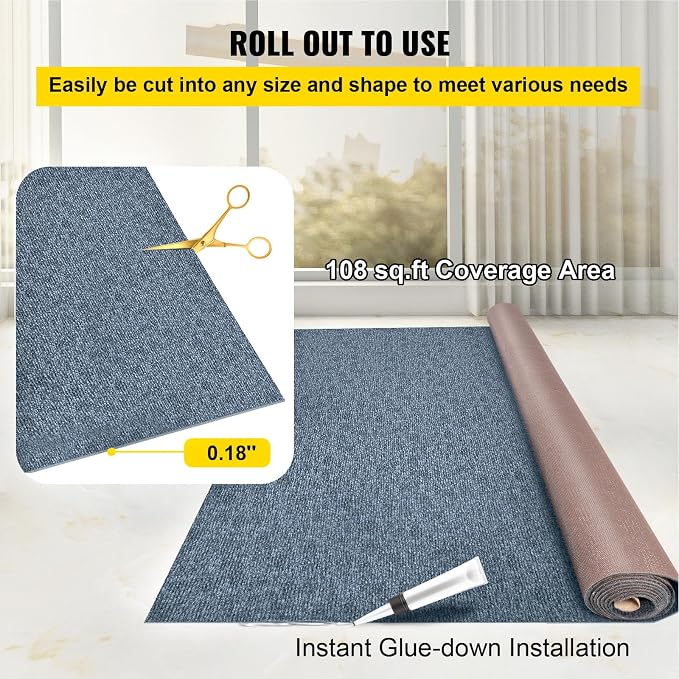 Happybuy 6 ft x 39 ft Grey Marine Carpet for Boats Waterproof - 0.18" Thick Indoor Outdoor Rug Carpet Roll for Home Patio Porch Deck