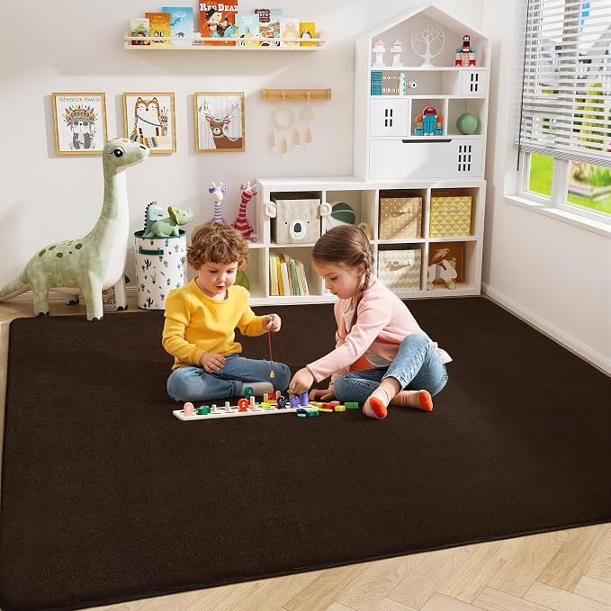 Amearea Large Area Rugs for Bedroom Living Room, 6x9 Brown Memory Foam Rug | Thickened Fluffy Indoor Washable Rugs Non Slip Minimalist Carpet for Boys Girls Dorm Nursery Room Decor
