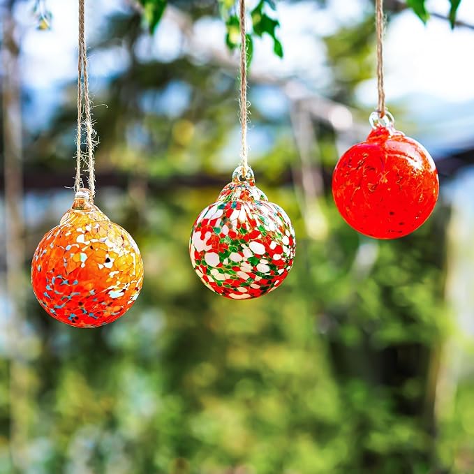 Set of 3 Hand Blown Glass Ball Ornament 2.3in Hanging Glass Gazing Balls