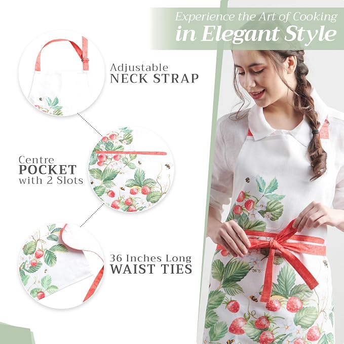 Maison d' Hermine Aprons for women with Pocket 100% Cotton (27.50"x31.50") | Adjustable Neck Strap & long ties Apron Men Chef Wedding Cooking Gardening Server Maid