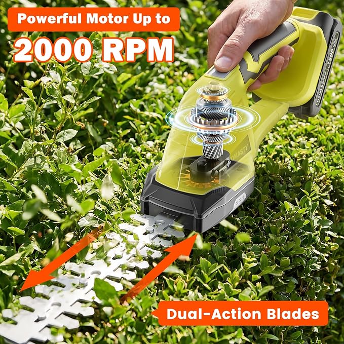 20V Hedge Trimmer Cordless with 2 Battery and Charger, 2 in 1 Electric Hedge Shears, Shrub Trimmers with 2 Blades, Battery Powered Bush Trimmer Mini Handheld Grass Cutter Yard Tool